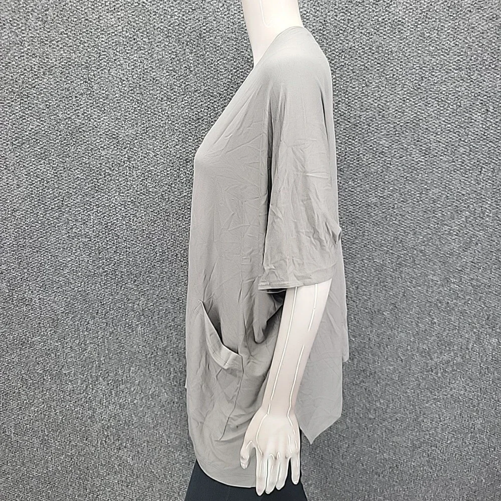 Susan Graver Weekend Jersey Knit Open Cardigan w Pockets Petite Small Size Gray